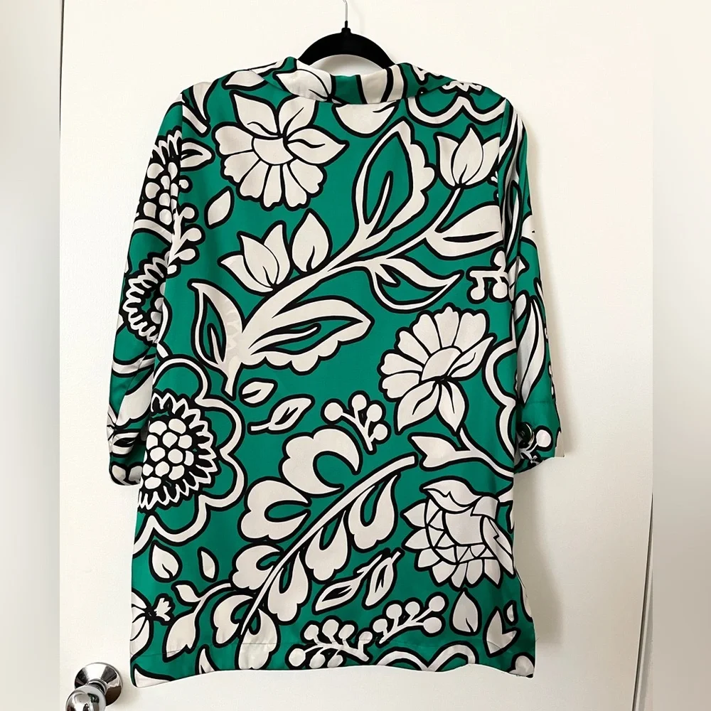 Zara Long Floral Print Tunic Blouse Size L - Picture 5 of 6